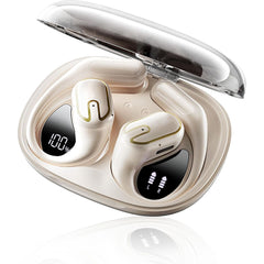 Open Ear Headphones Wireless Earbuds - 5.4 Bluetooth Ear Buds with LED Digital Display IPX7 Waterproof 80H Playtime, Wireless Headphones Air Conduction Stereo Sound with 18.2mm Drivers