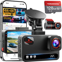 Dash Cam Front and Rear, 4K+4K Full HD Car Camera, 3" IPS Screen, 128GB Card, Built-in 5G Wi-Fi GPS, G-Sensor, Night Vision, Loop Recording, 24H Parking Mode
