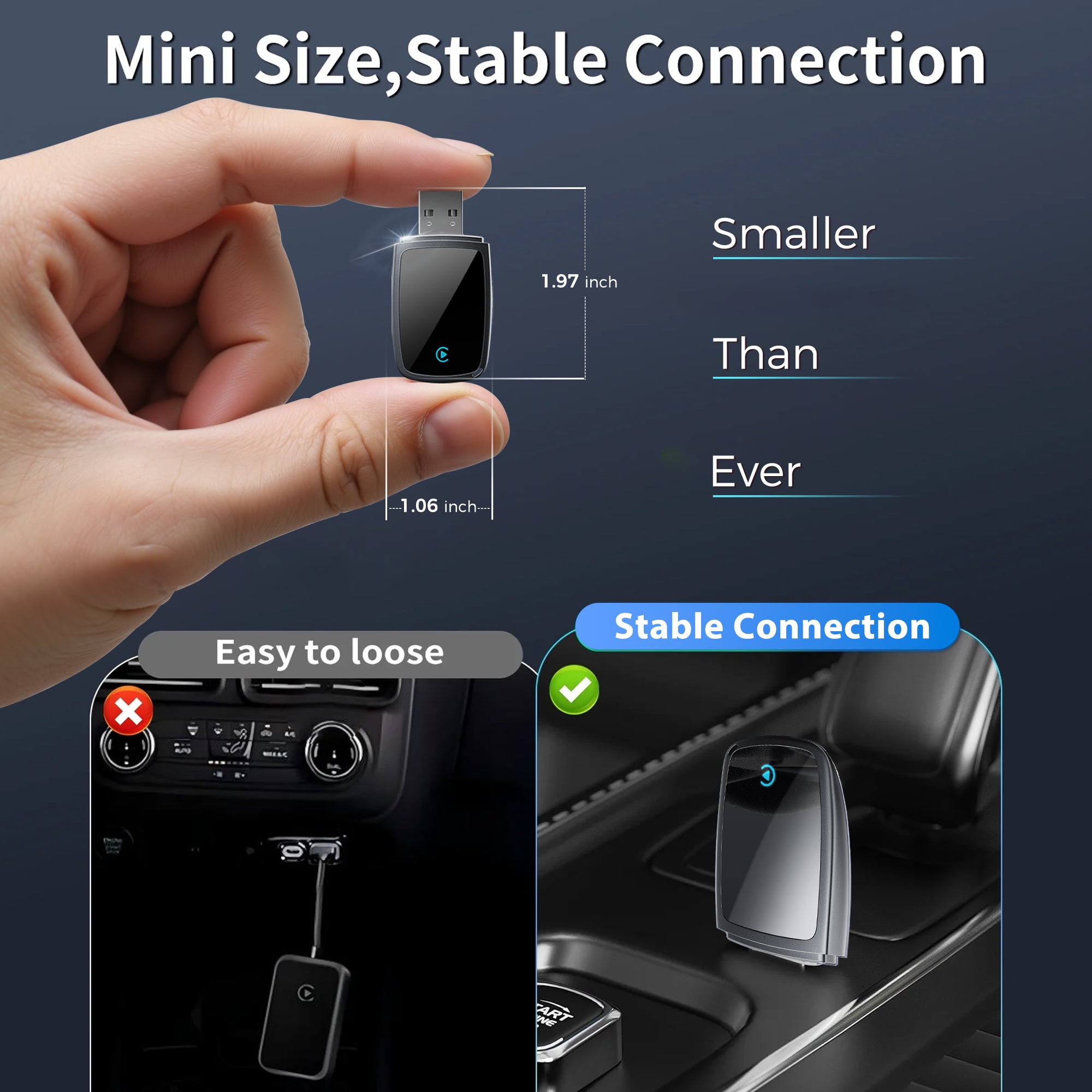 Wireless Carplay Adapter, Stable Control & No Delay, Plug & Play Carplay Converter for iPhone 6+, Converts Wired to Wireless Dongle Adapter for iPhone