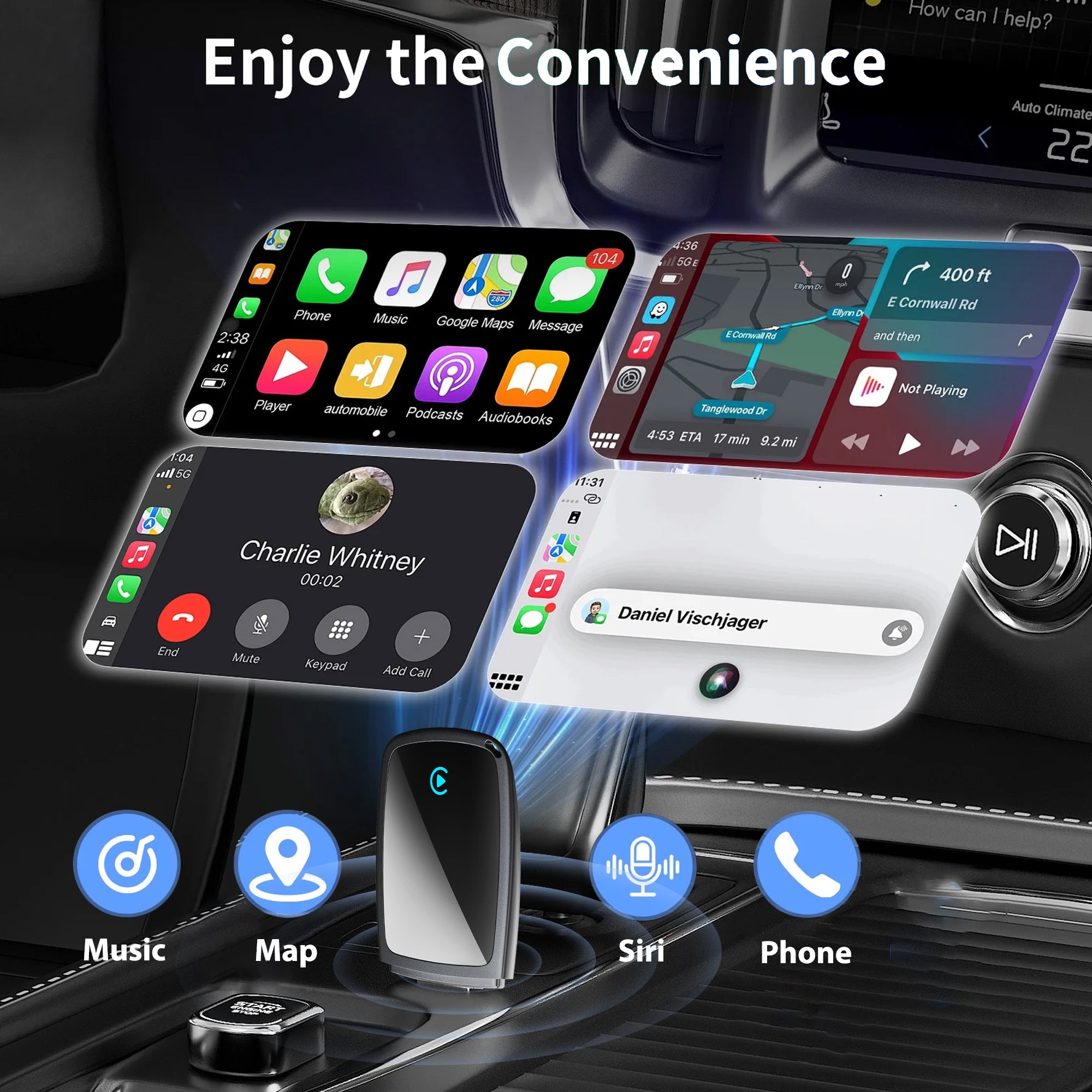 Wireless Carplay Adapter, Stable Control & No Delay, Plug & Play Carplay Converter for iPhone 6+, Converts Wired to Wireless Dongle Adapter for iPhone