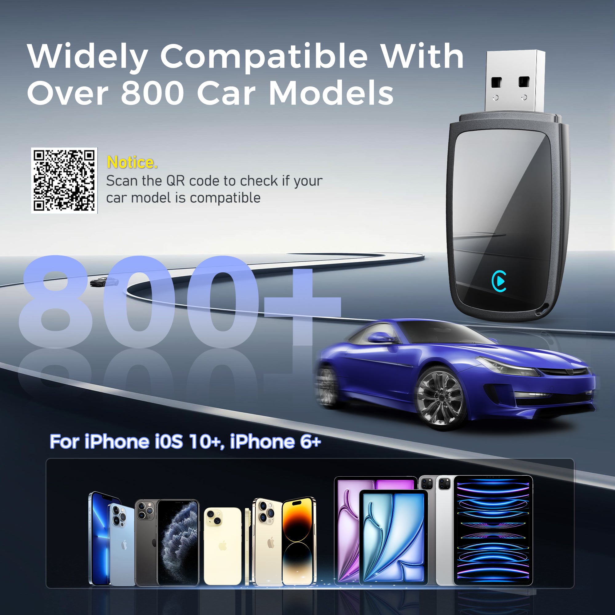 Wireless Carplay Adapter, Stable Control & No Delay, Plug & Play Carplay Converter for iPhone 6+, Converts Wired to Wireless Dongle Adapter for iPhone