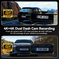 Dash Cam Front and Rear, 4K+4K Full HD Car Camera, 3" IPS Screen, 128GB Card, Built-in 5G Wi-Fi GPS, G-Sensor, Night Vision, Loop Recording, 24H Parking Mode
