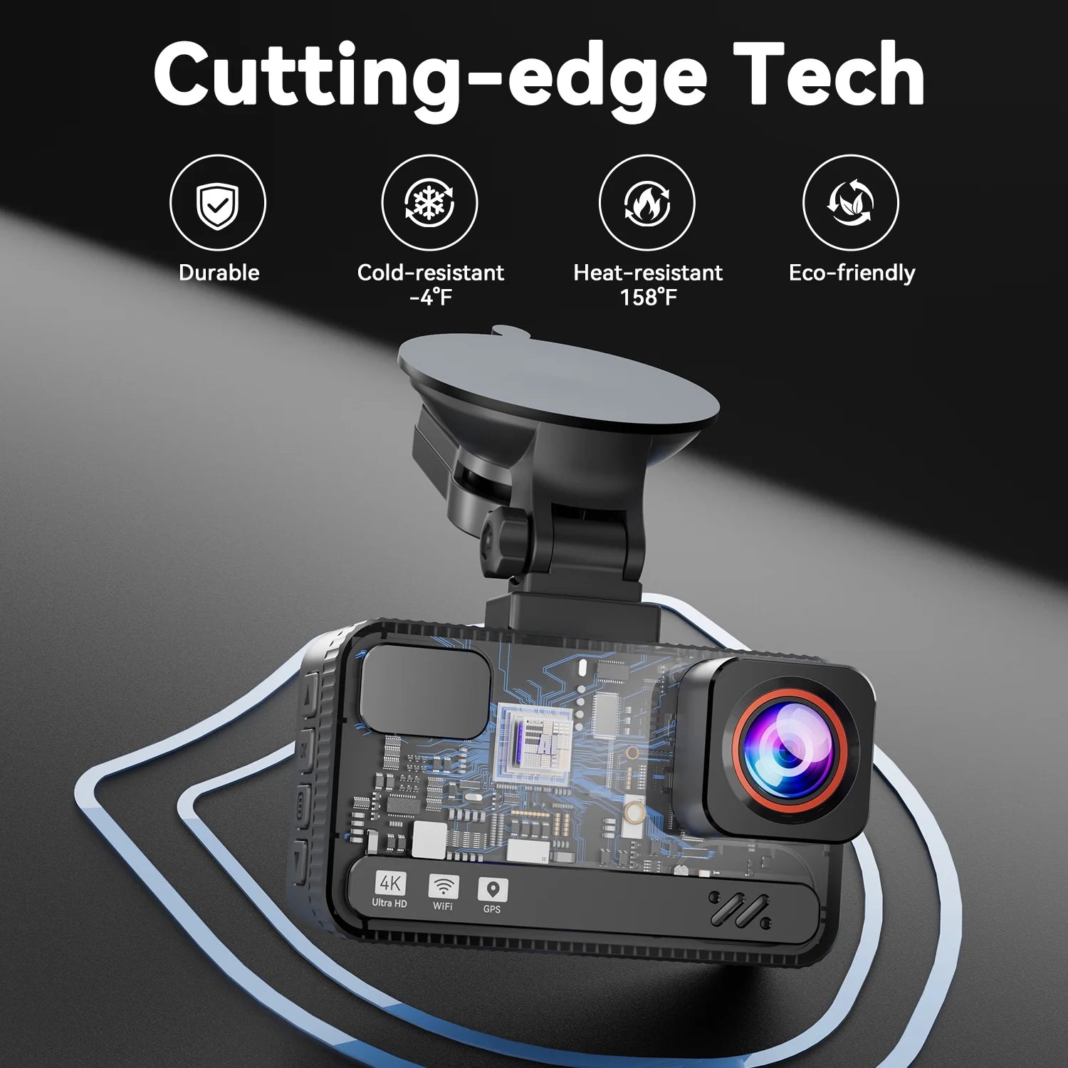 Dash Cam Front and Rear, 4K+4K Full HD Car Camera, 3" IPS Screen, 128GB Card, Built-in 5G Wi-Fi GPS, G-Sensor, Night Vision, Loop Recording, 24H Parking Mode
